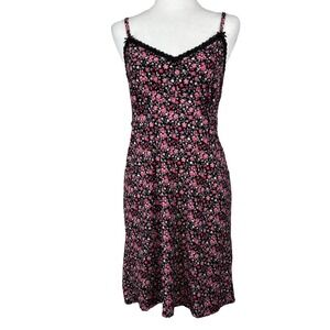 Rene Rofe Babydoll Mini Dress Women's Medium Black Floral Cottage‎ Y2K Coquette